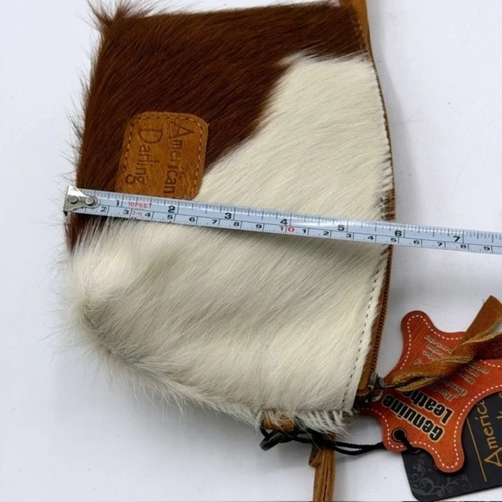 American Darling Leather Cowhide Wristlet Clutch Brown White Hair-on-Hide Bag